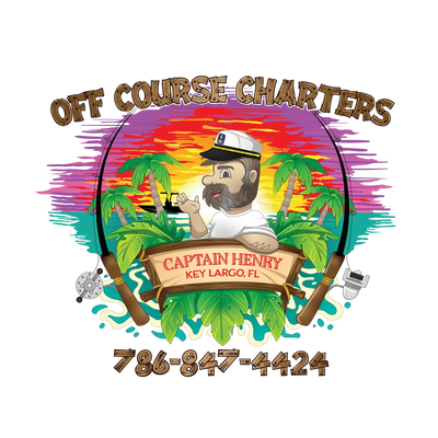 Logo for Off Course Charters featuring Captain Henry and fishing elements in Key Largo, FL.