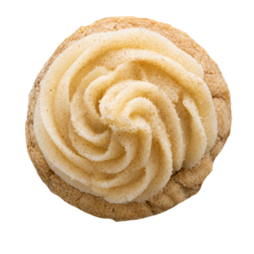 Cookie with swirled frosting topping.