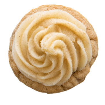 A cookie with swirled frosting.