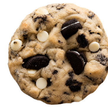 Cookie with white chocolate chips and Oreo pieces.