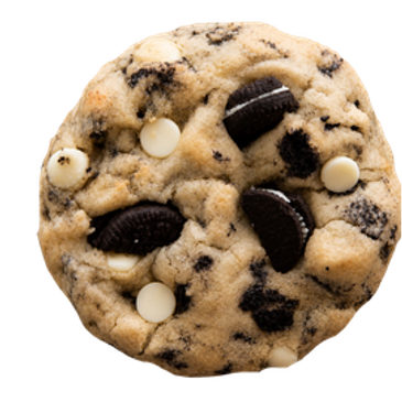 Cookies and cream cookie with white chocolate chips.