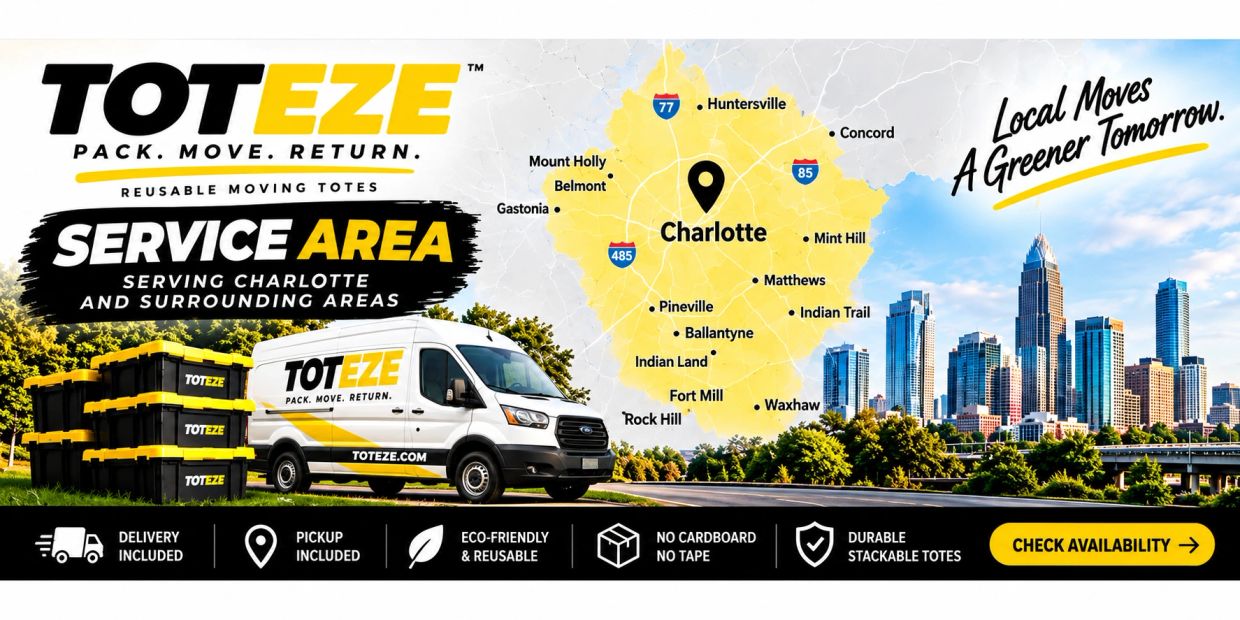 Servicio de TOTeze en Charlotte y alrededores con cajas reutilizables.
