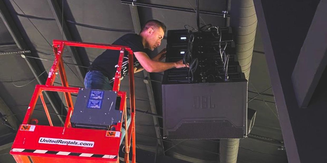 Church line array speaker install for clear, even sound coverage