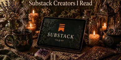 Cozy setup with candles and Substack on a tablet.