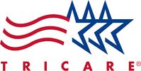 TRICARE logo with stars and waves in red and blue.