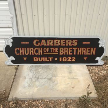 Gold leaf sign for Garbers Church of the Brethren.