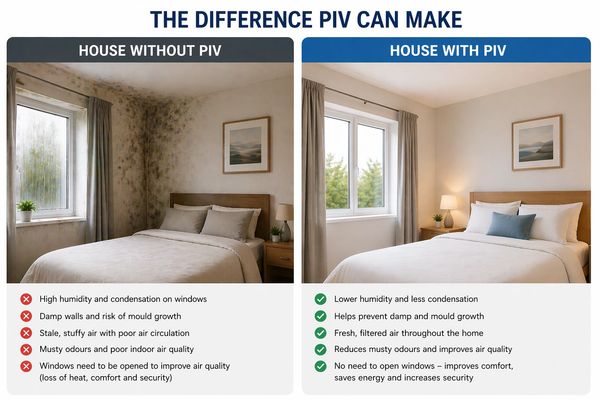 Comparison of a bedroom with mold and dampness versus a clean, fresh room using PIV.