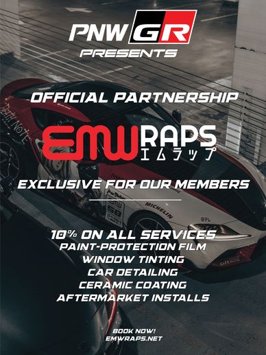 Promotional image for PNWGR and EMW Wraps partnership.