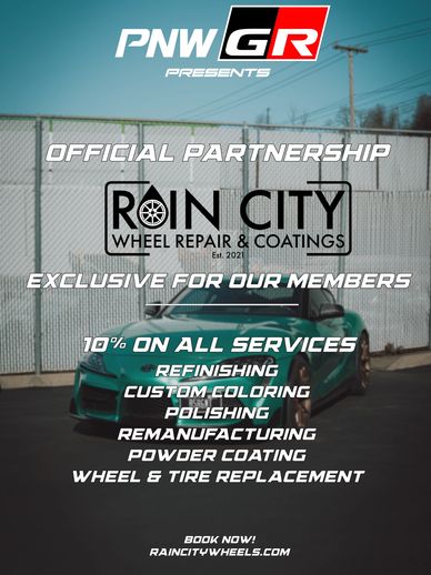 Official partnership announcement between PNWGR and Rain City Wheel Repair &amp; Coatings with service discounts.