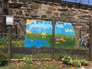 Artwork on steel in the Children's Garden.