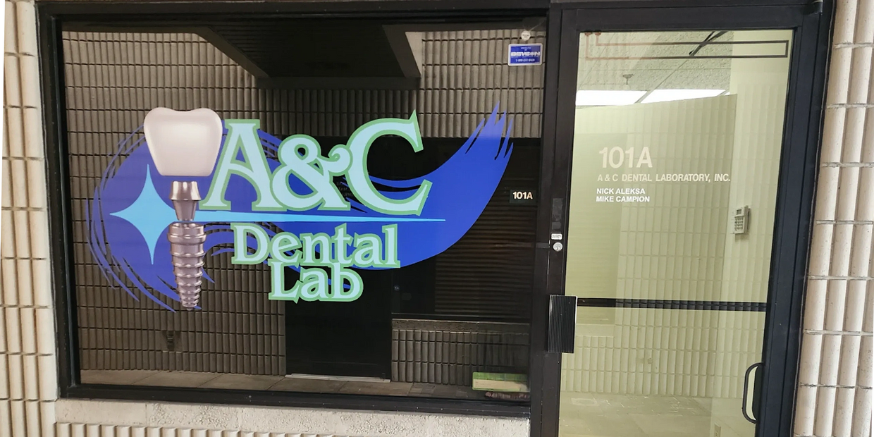 Dental lab front door with logo