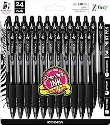 Zebra Pen Z-Grip Retractable Ballpoint Pen, Medium Point, 1.0mm Black Ink 24 Pack Packaging may vary