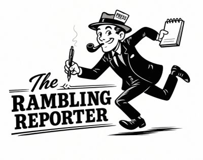 Vintage cartoon of a reporter with a pipe and notepad.