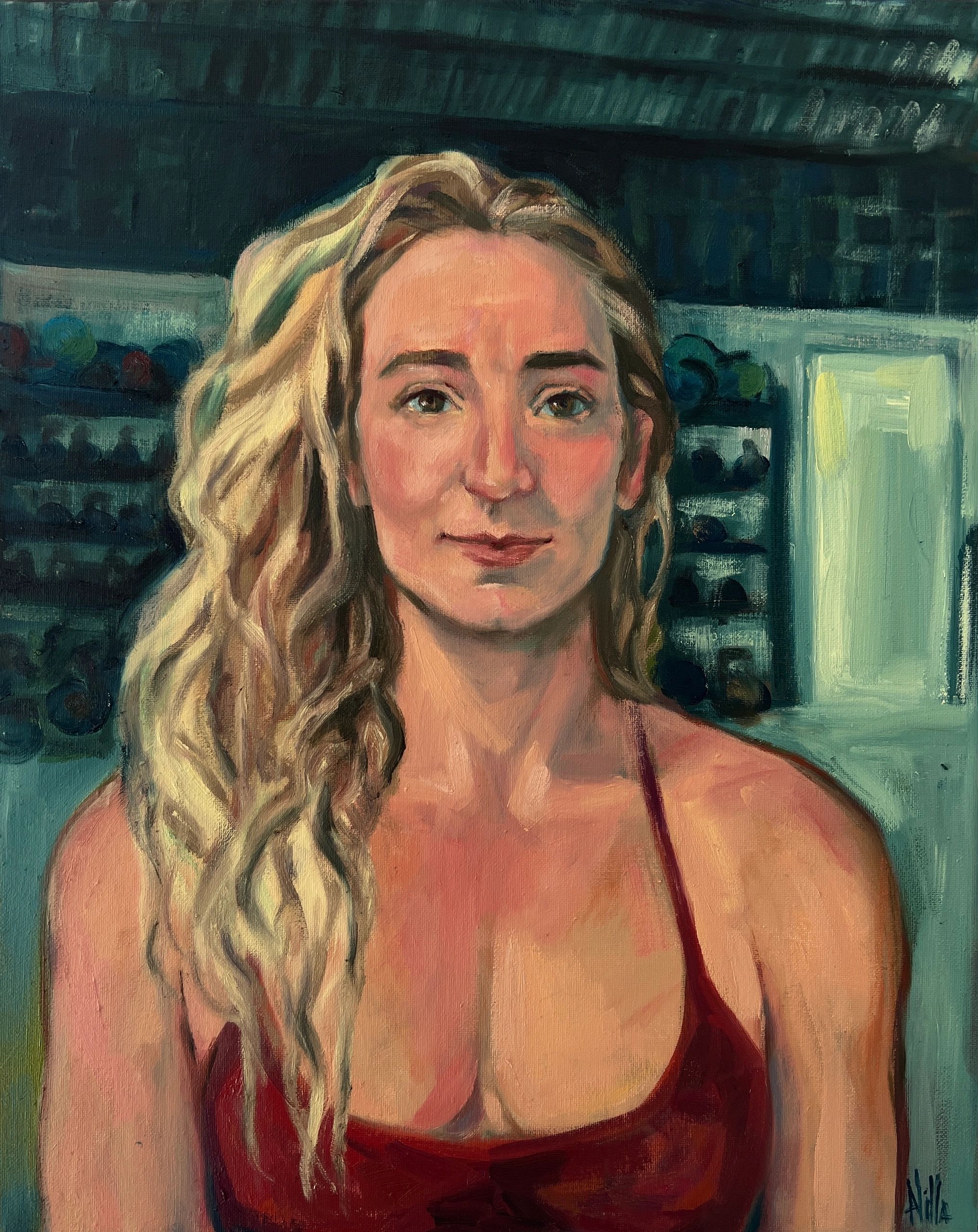 Athletic blond girl painted by Anna Villa