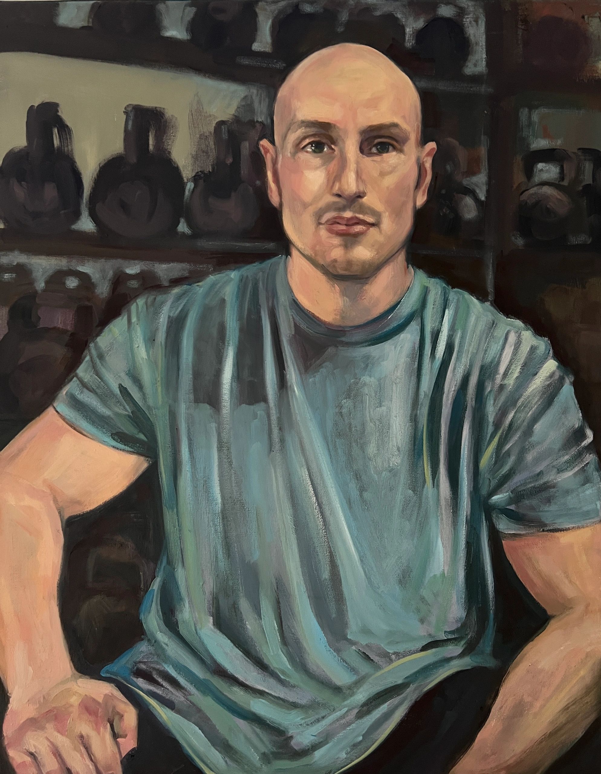 Young man sited at the gym, artwork by Anna Villa Art