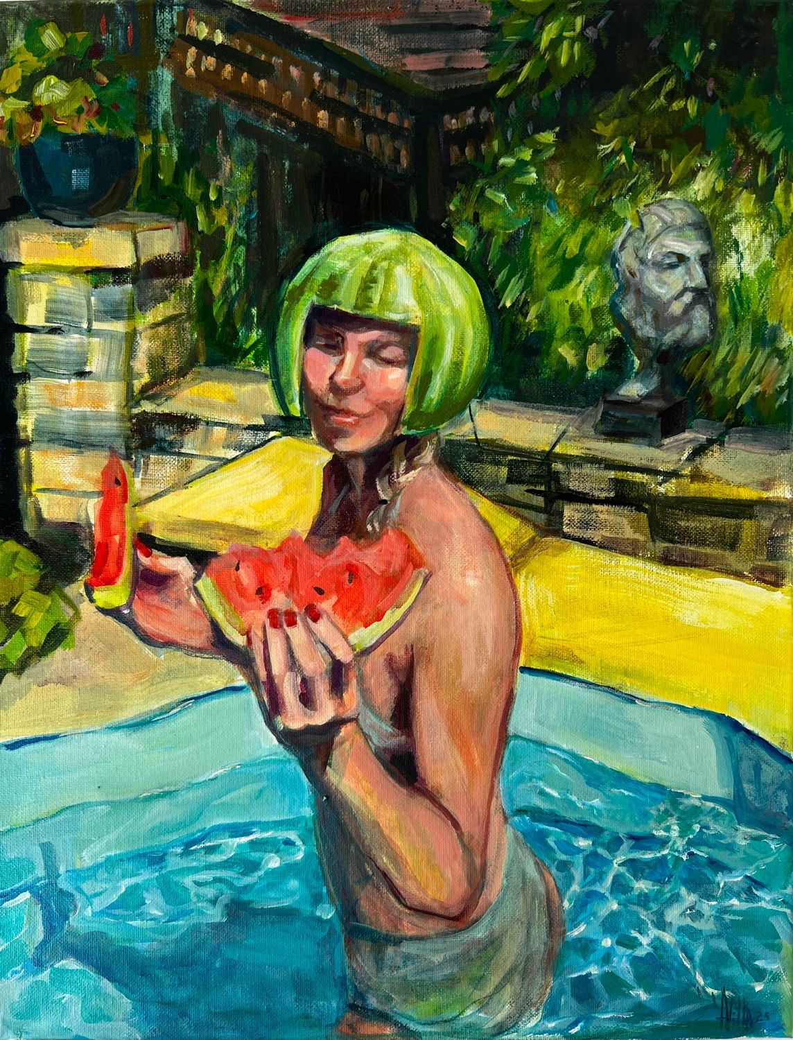Watermelon helmet on a pretty girl