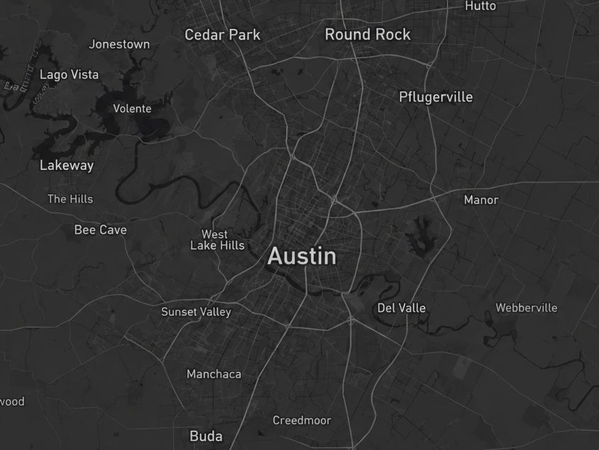 Map of Austin, Texas and surrounding communities