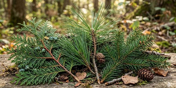 Cedar leaves, Pine needles, and Spruce needles