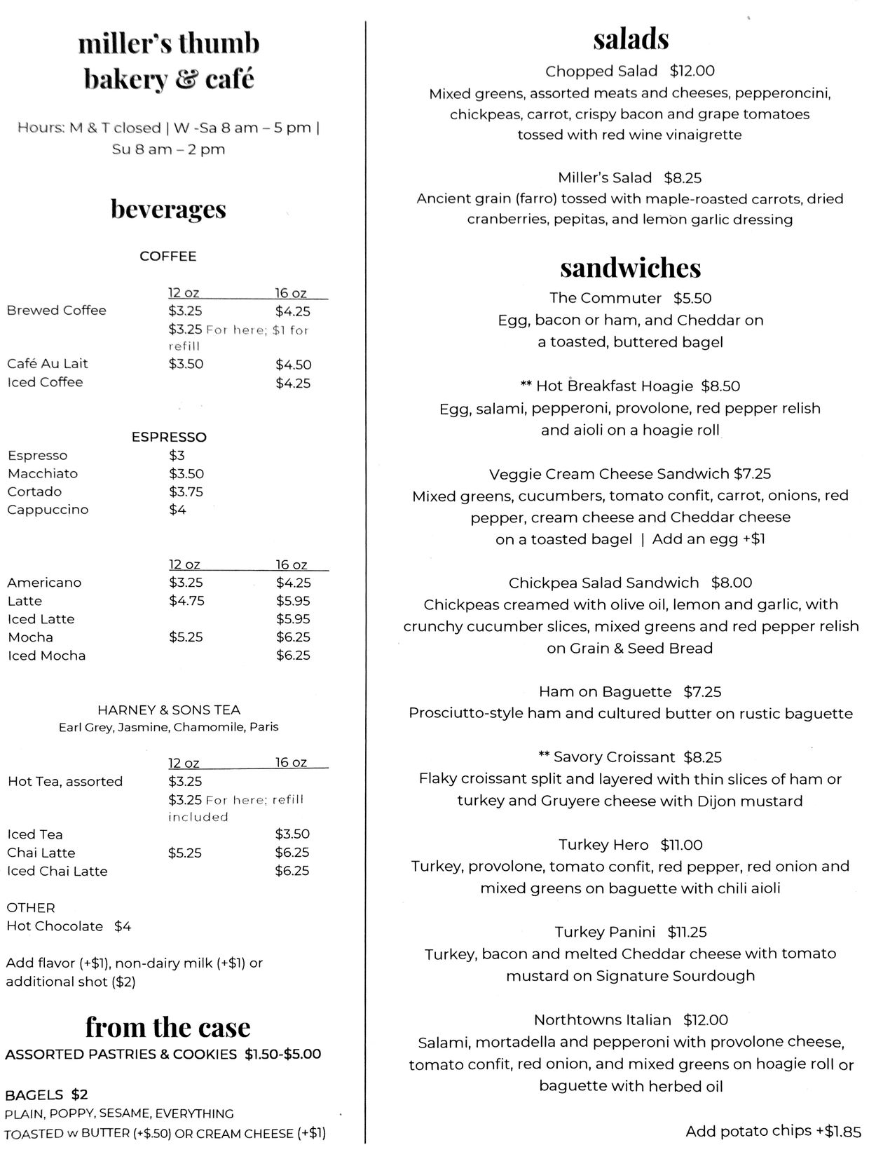 MENU Millers Thumb Bakery & Café