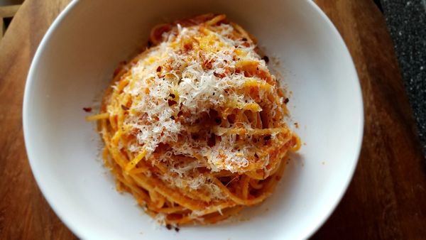 spaghetti arrabbiata calabrian chili parmesan cheese classic italian pasta  sugo arrabbiata garlic