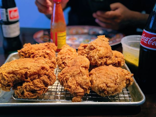 Delicious Southern fried chicken with some Coca Cola Classic.