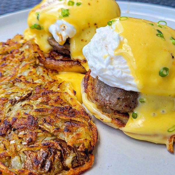  Beef Tenderloin Eggs Benedict w Hollandaise Sauce & Potato Rosti.