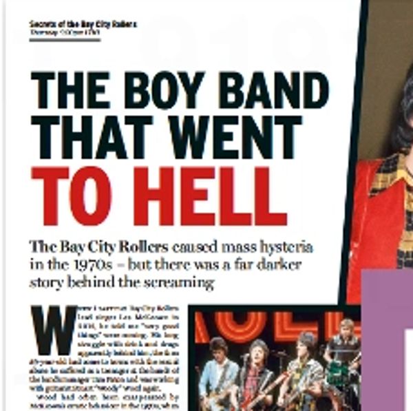 Headline about Bay City Rollers' dark past beyond 1970s fame.