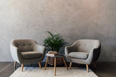 A therapy room with two chairs and a green plant