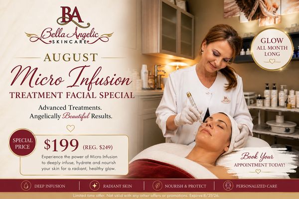 Woman receiving Micro Infusion facial treatment at Bella Angelic Skincare.