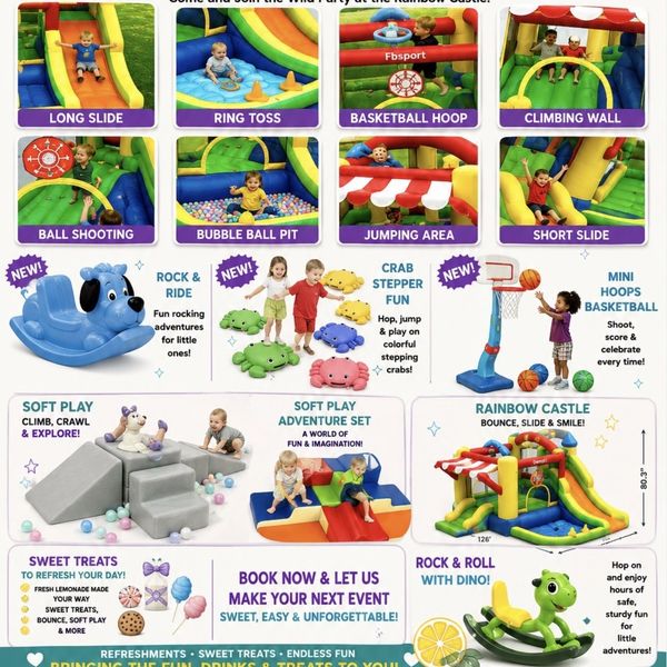 Colorful kids' play areas with slides, ball pits, climbing walls, and soft play sets for fun and active play.
