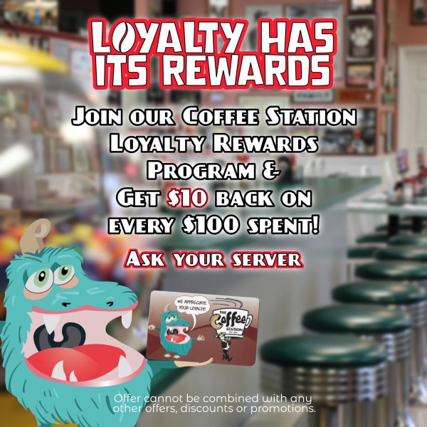 Coffee Station loyalty program offers $10 back for every $100 spent.