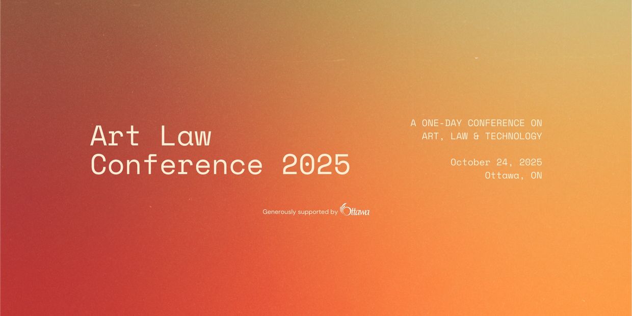 Art Law Conference 2025 announcement with date and location on a gradient background.