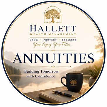 Hallett Wealth Management promotes annuities with a serene lakeside view.