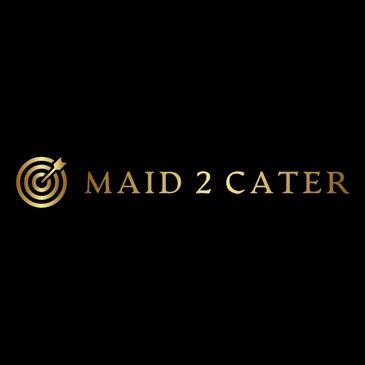 Elegant gold logo for Maid 2 Cater with a target and arrow symbol.