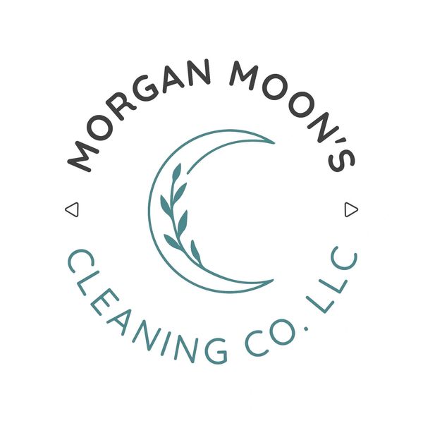 Logo of Morgan Moon's Cleaning Co. LLC with a crescent moon and leaf design.