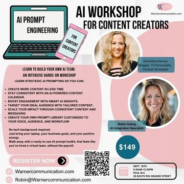 Ai Prompt engineering for Content Creators. In-person workshop by Robin Huling and Charlotte Hancey
