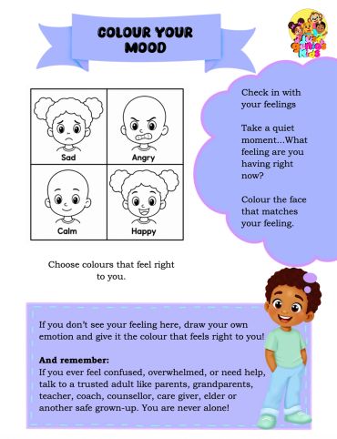 Color your mood activity with four emotions to color.