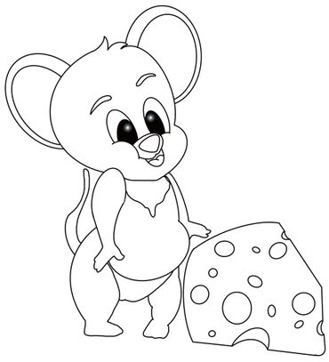 Mouse with cheese colouring page
