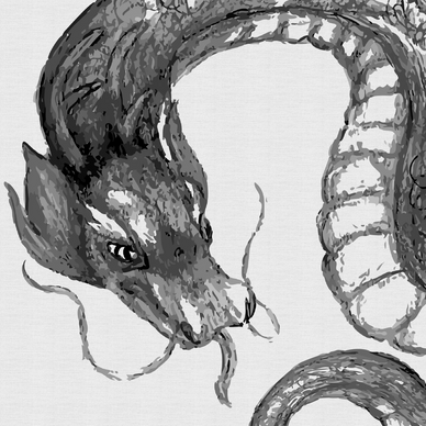 A drawing of a chinese dragon snarling at an unseen threat.