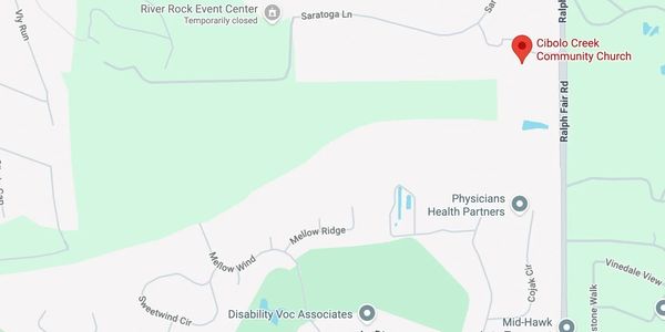 Map showing Cibolo Creek Community Church location in a residential area.