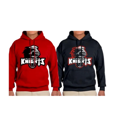 Knights hoodies.  Red with one color logo.  Black with full color Knight logo.  Comfortable cotton.