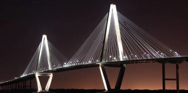 The Ravenel Bridge at night.