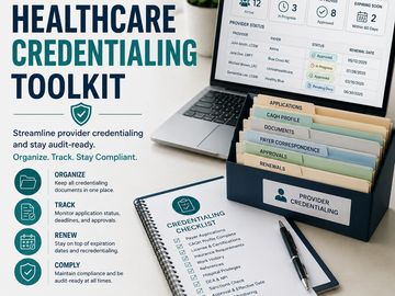 Healthcare credentialing toolkit with checklist and organized files.