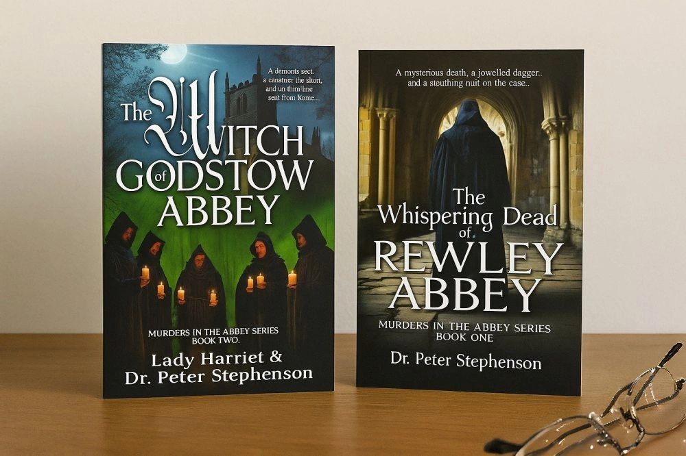 Two mystery novels from the Murders in the Abbey series by Dr. Peter Stephenson.and 