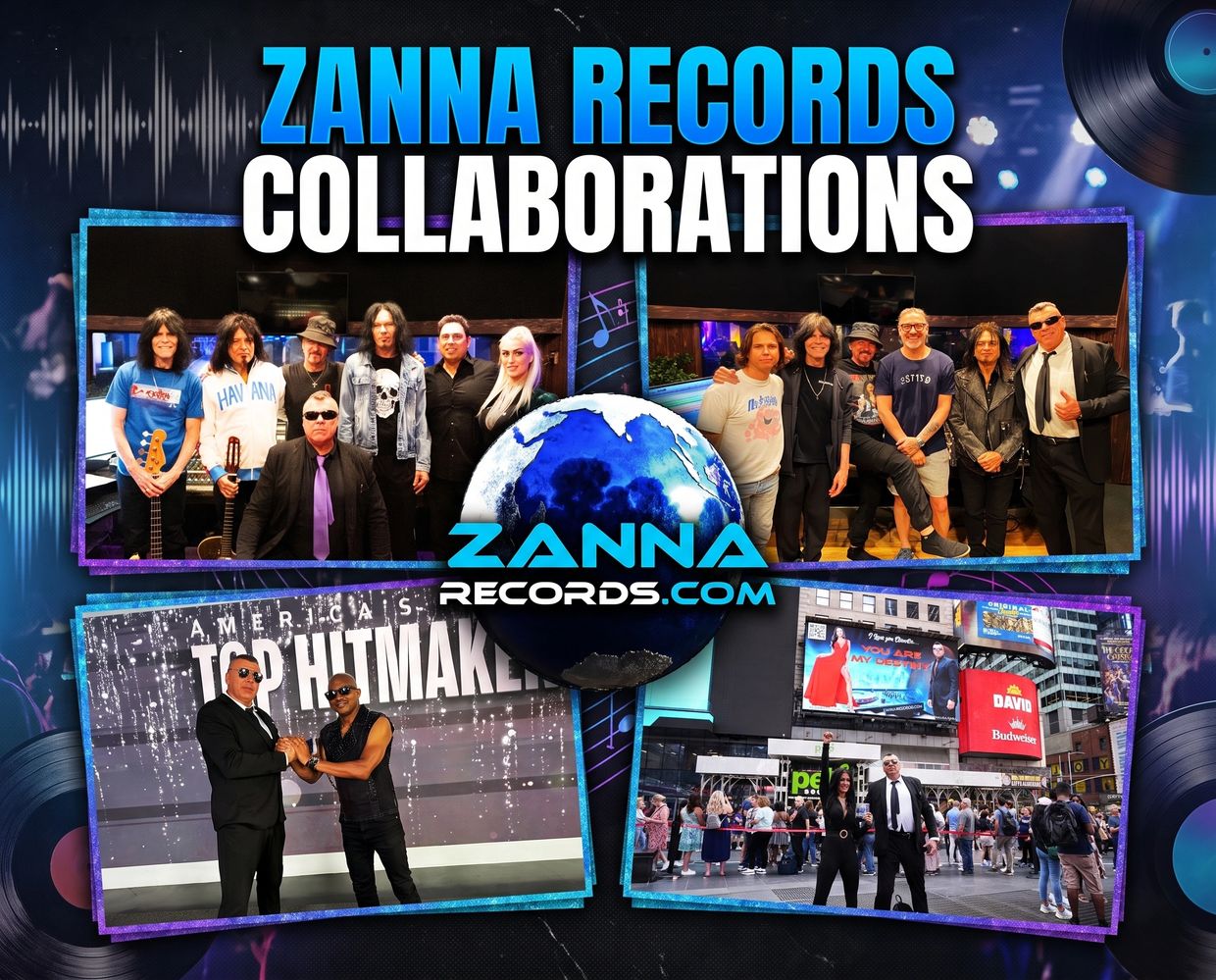 Collage of Zanna Records collaborations and events.