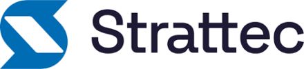 Strattec logo with blue and black text and symbol.