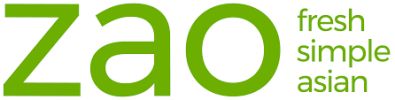 Logo with green text 'zao' and tagline 'fresh simple asian'.