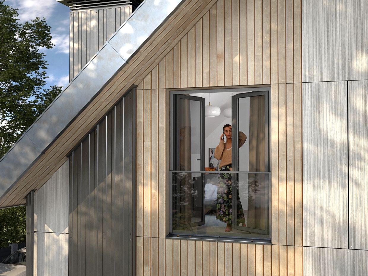 Modern aluminum French window with Juliet balcony.