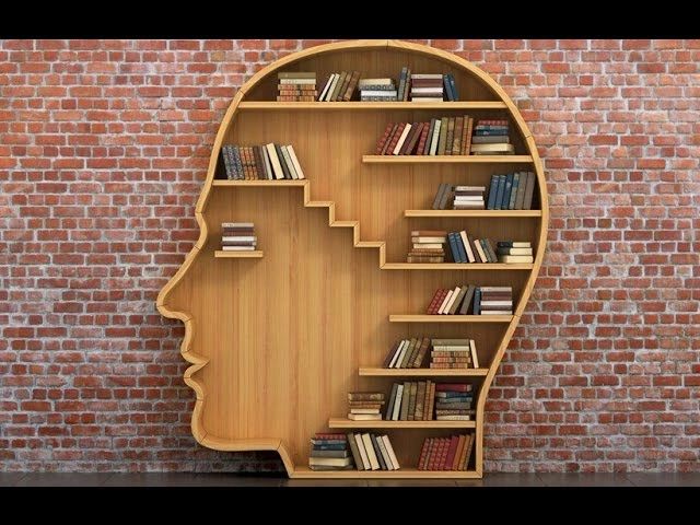Bookshelf in the shape of a human head.