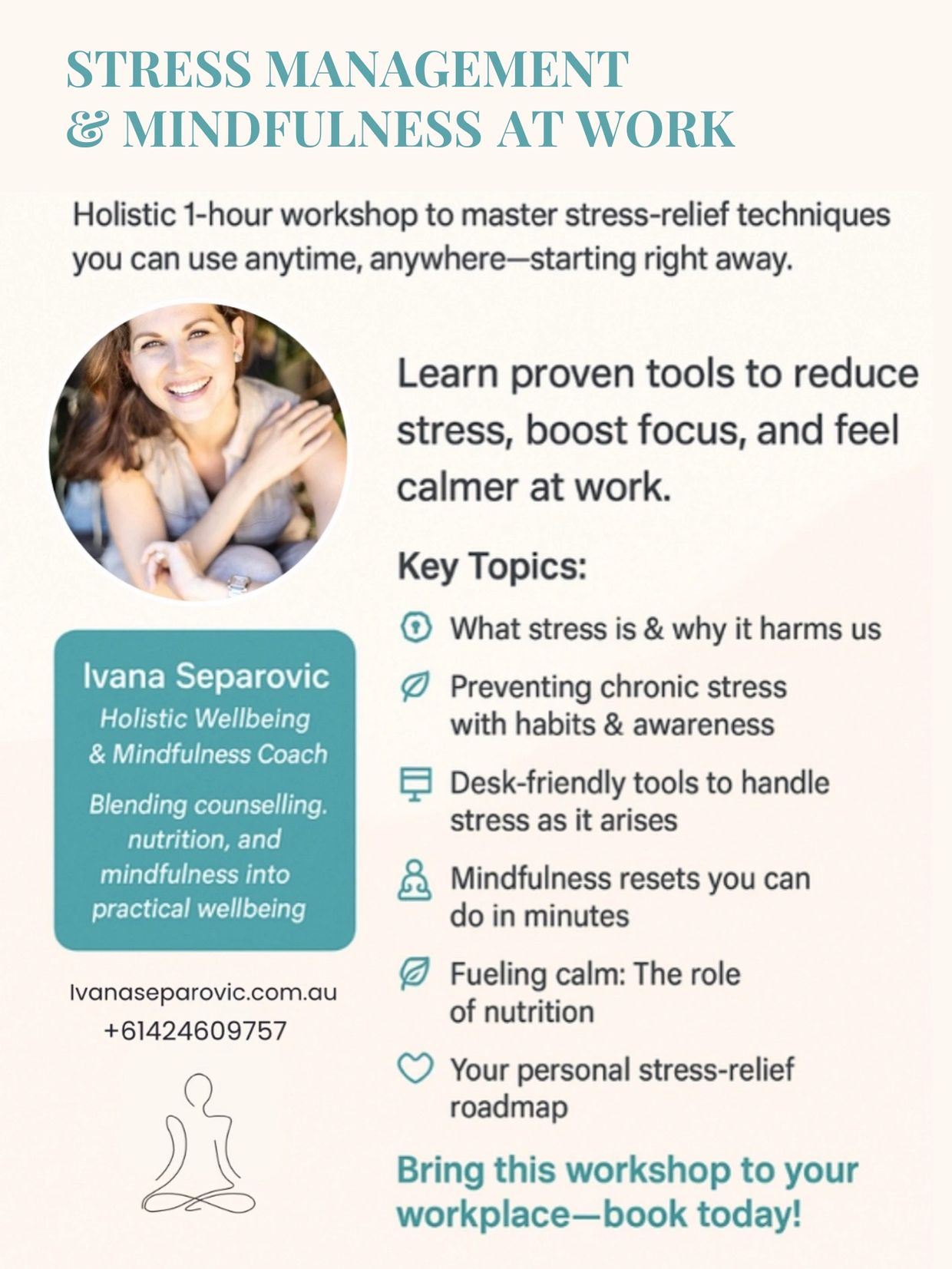 Workshop on stress management and mindfulness at work with Ivana Separovic.